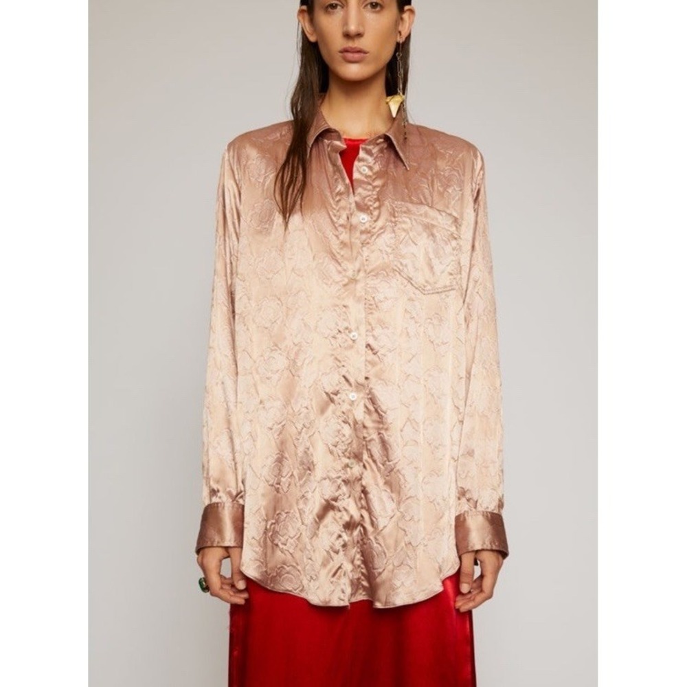 Acne Studios Sophi Shiny Floral Embossed Shirt Blouse Old Pink Size 40